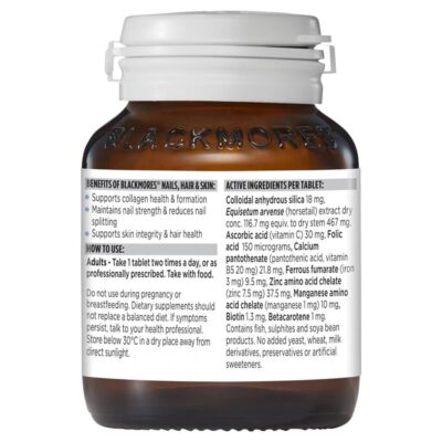 Viên Uống Blackmores Nail, Hair And Skin Hỗ Trợ Da, Móng, Tóc 60 Viên - Mẫu Mới 2 Blackmores Nails Hair And Skin 2