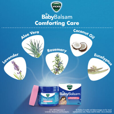 Vicks Baby Balsam - Dầu Xoa Bóp Giúp Giữ Ấm Thư Giãn Cho Bé 50G, Hàng Đức 3 Vicks 3