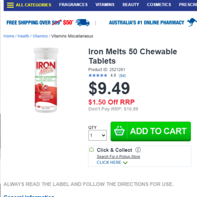 Iron Melts Nz - Viên Bổ Sung Sắt, Acid Folic, Vitamin B12 Và Vitamin C, 50 Viên 3 Iron Melts Vien Bo Sung Sat Acid Folic Vitamin B12 Va Vitamin C Chemis